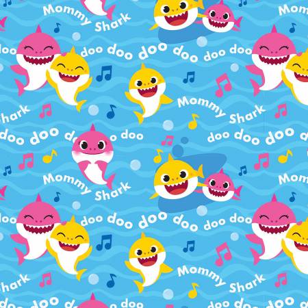 Springs Creative - Baby Shark Music - Mommy Shark - Blue -  Nickelodeon collection - Per Half Metre