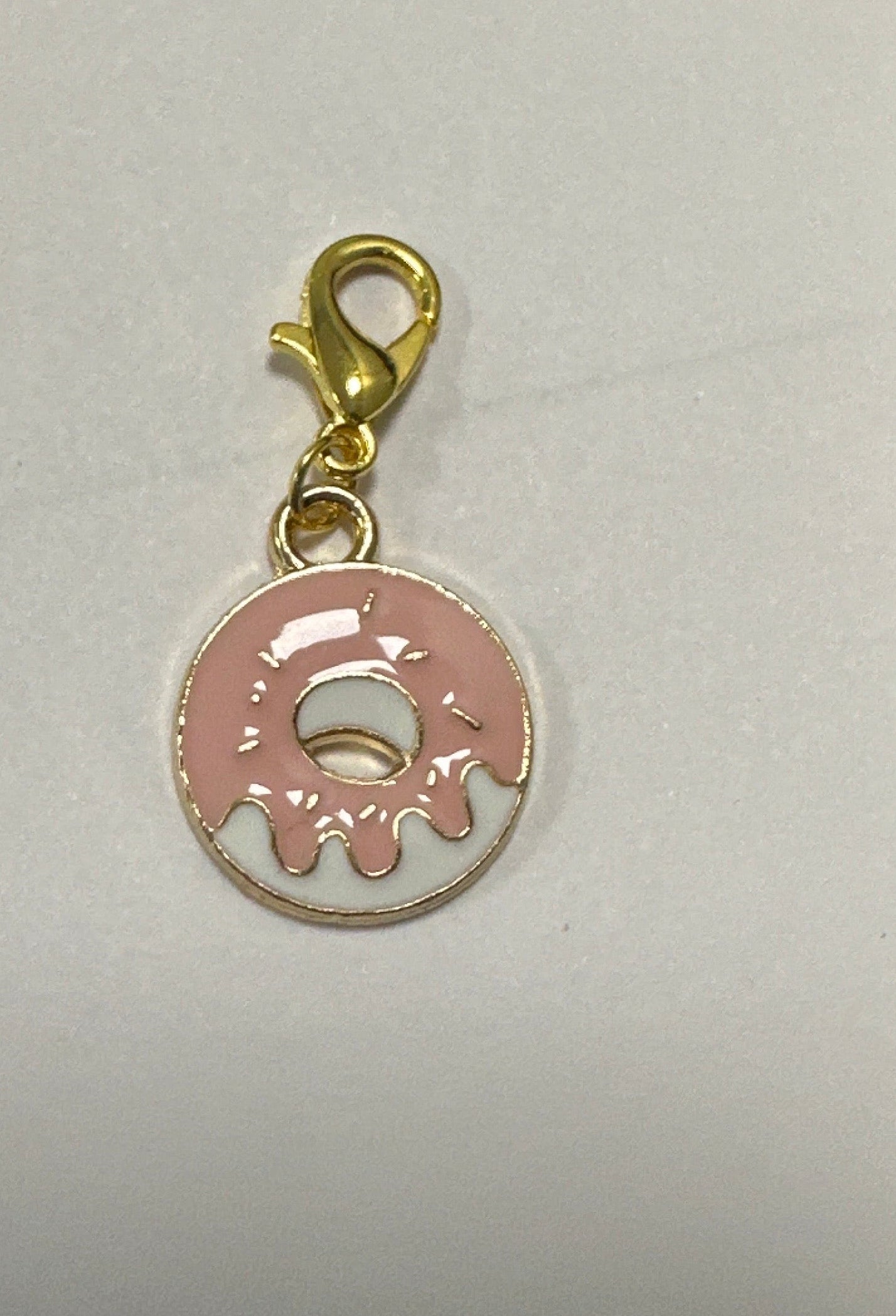 Stitch Marker / Zipper pull - Charm - Little glazed pink and white donut