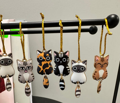 Enamel Cat Charms with Dangling Tails