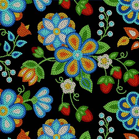 Canvas - Beaded Strawberry - Tucson Canvas by Elizabeth Studios Collection -  Black