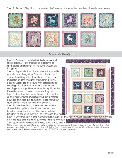 Last cut from bolt  - 55" x width of fabric - Robert Kaufman Fabrics - Unicorn Meadow - Pink