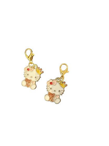 Stitch Marker/Zipper Pull - Charm - Cute Kitty with floral and teddy bear