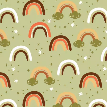 David Textiles -  Flannel - Rainbows on green - priced per half metre