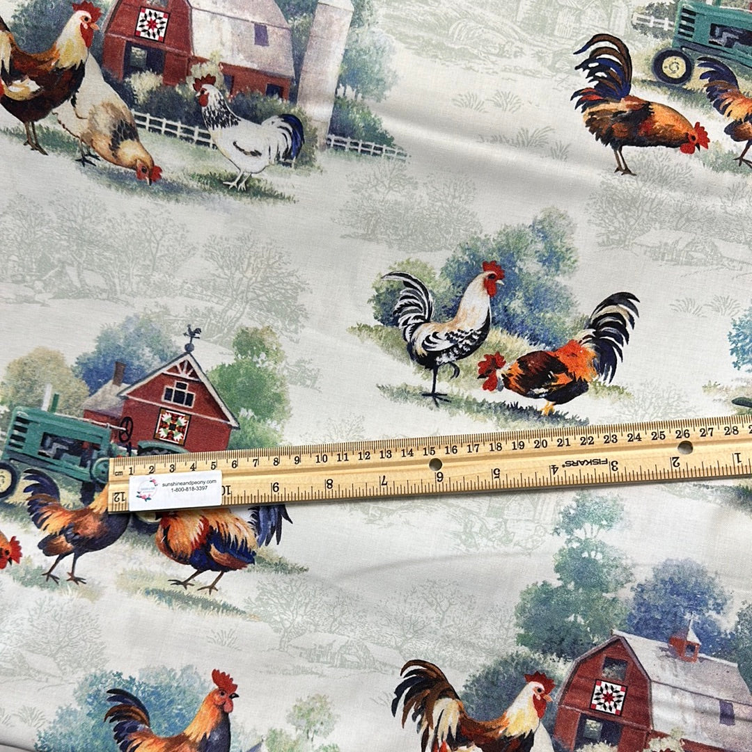 P & B Textiles - Allover Roosters - Multi - Rooster Farm House by Retro Vintage Collection