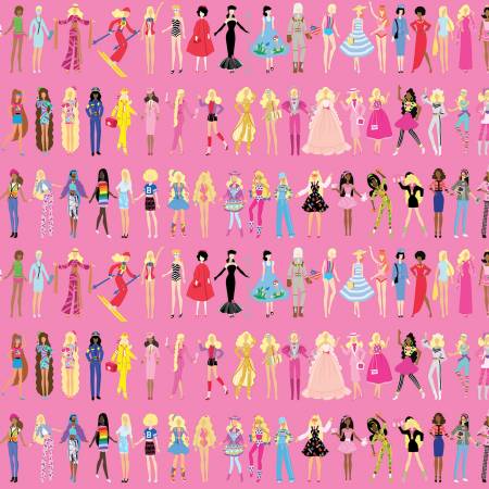 Riley Blake Barbie World Collection - Barbie Dolls - Medium Pink  - Priced per Full Yard 36" x width of fabric