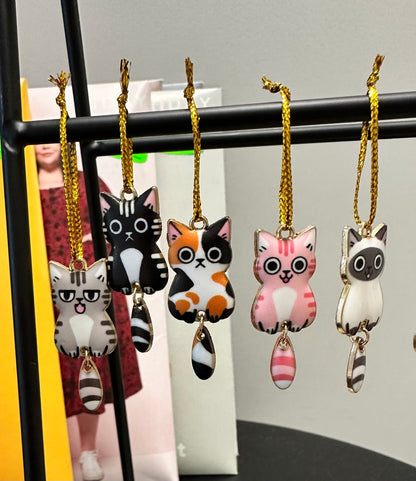 Enamel Cat Charms with Dangling Tails