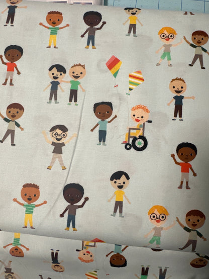 Bright Days - Little Boys Playing Together - by Ann Kelle Designs for Robert Kaufman -Blue