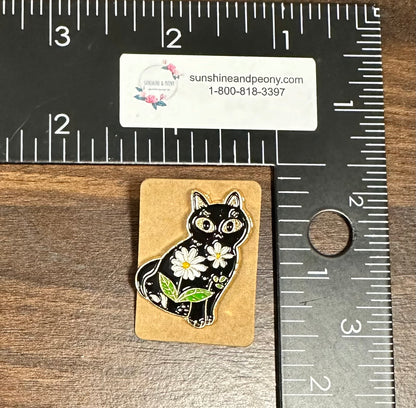 Enamel Pin  - Floral Black Cat