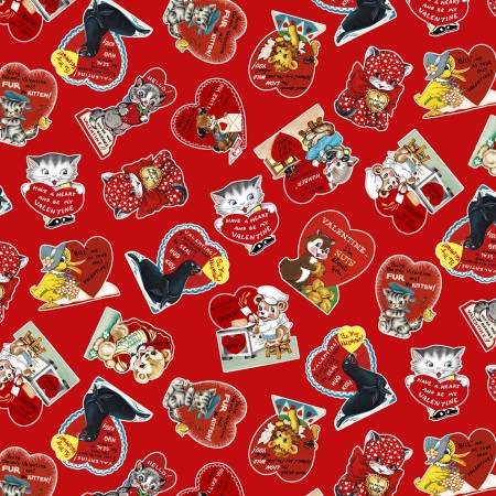 Vintage Valentines - Cutie Pie - Red by Michael Miller Collection