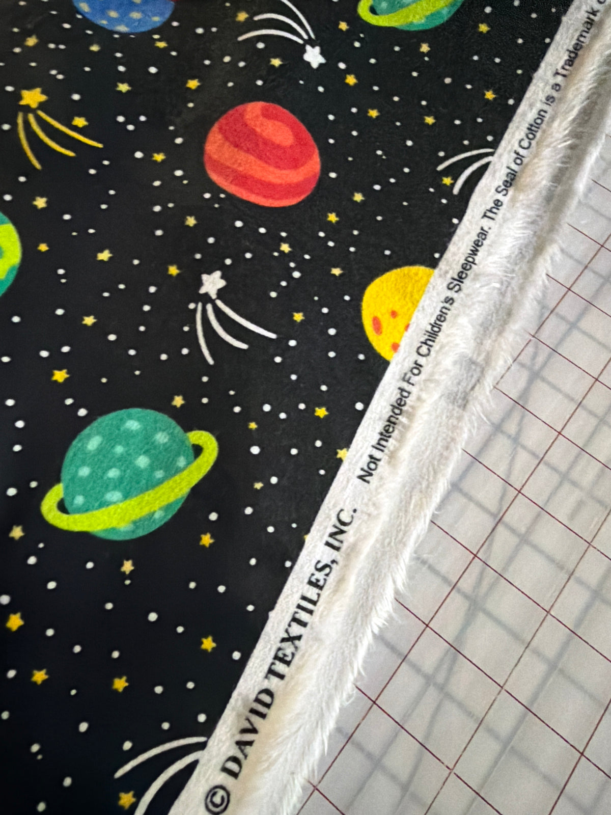 David Textiles -  Flannel - Planets And Stars Black Flannel - Priced per half metre