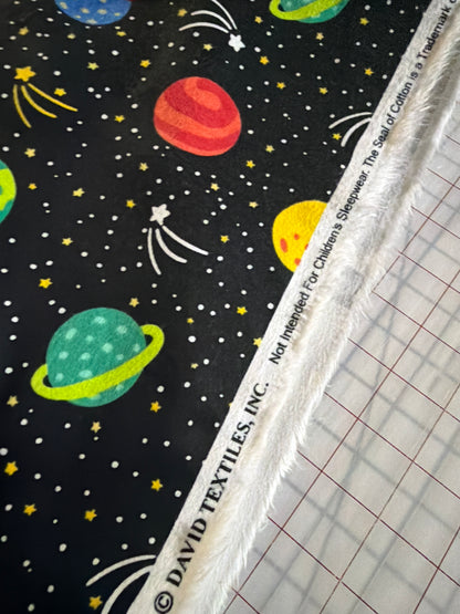 David Textiles -  Flannel - Planets And Stars Black Flannel - Priced per half metre