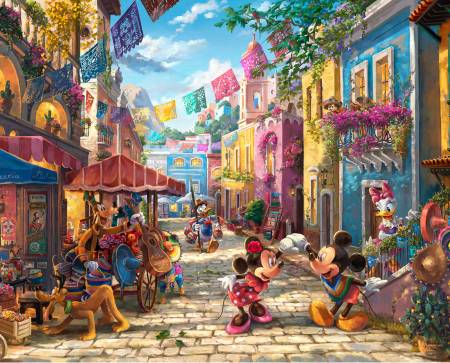 Disney Panel - Disney Mickey & Minnie in Mexico -  Thomas Kinkade Studios Collection  - Panel 36" x 43/44"
