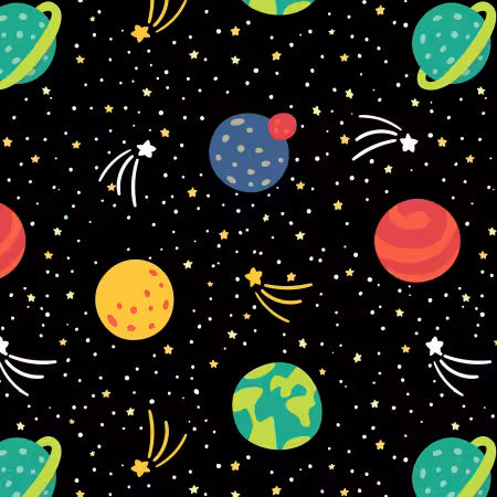 David Textiles -  Flannel - Planets And Stars Black Flannel - Priced per half metre