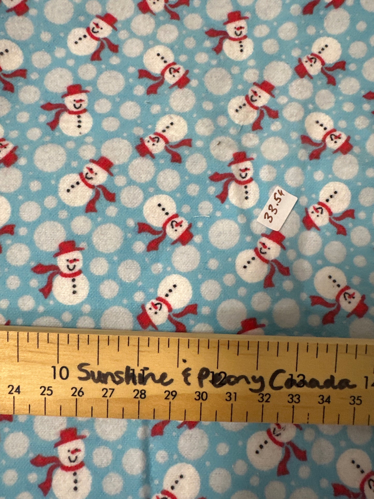 Last cut from bolt - last 33.5” x width of fabric  - 
Flannel by Fabric Creations - Snowmen on Blue