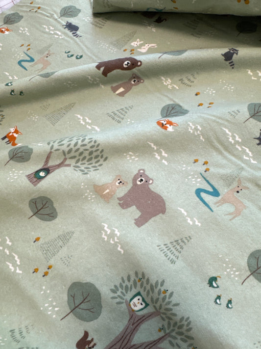 Riley Blake Designer Flannel - Elmer & Eloise - Forest - Sage - Priced per half metre