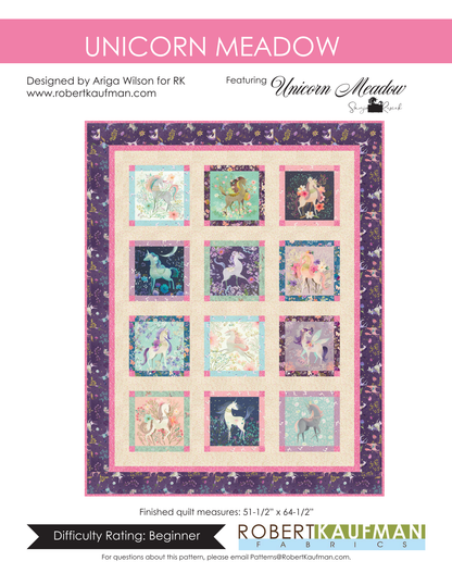 Last cut from bolt - Approx 41" x Width of fabric - Robert Kaufman Fabrics - Unicorn Meadow - Blue