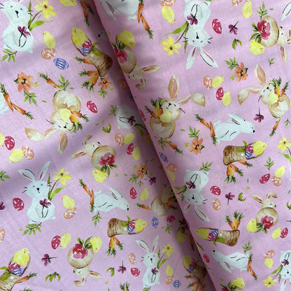 P & B Textiles - Tossed Bunnies - Hoppy Easter - Pink