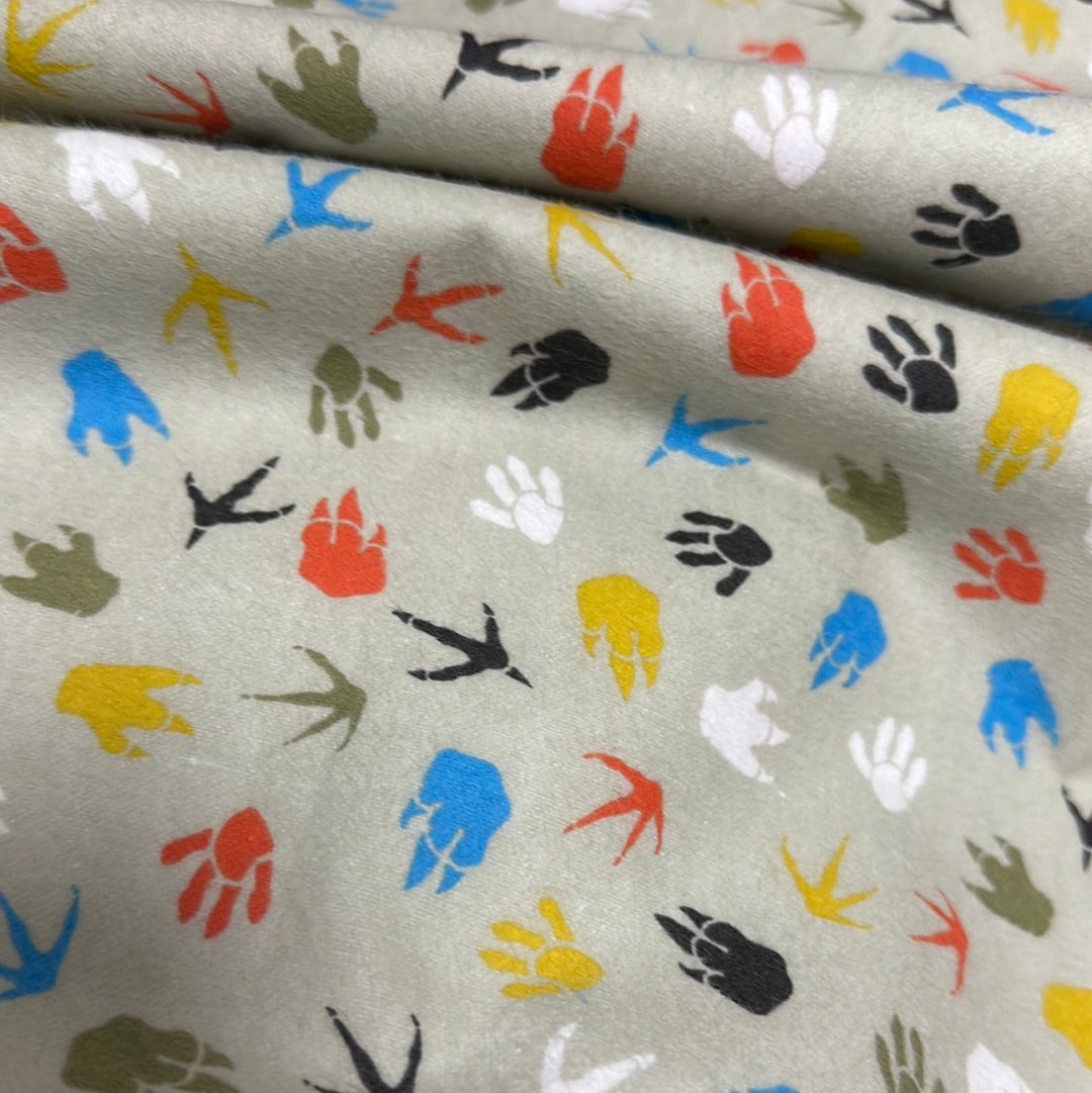 Flannel - 3 Wishes - Totally Roarsome Flannel by Josh Rey Collection  -  Dino Tracks - Green - Priced by the Half Metre