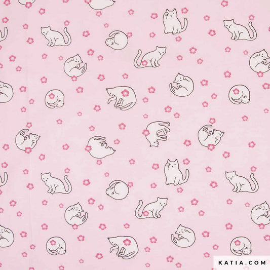 Knit - Katia Fabrics - Pink - Cherry Blossom Cats  -  Jersey - sold by the half metre