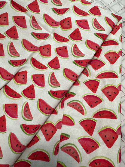 Last cut from bolt - approx 13”x width of fabric - Dear Stella  -  American Summer Collection - Watermelons - White
