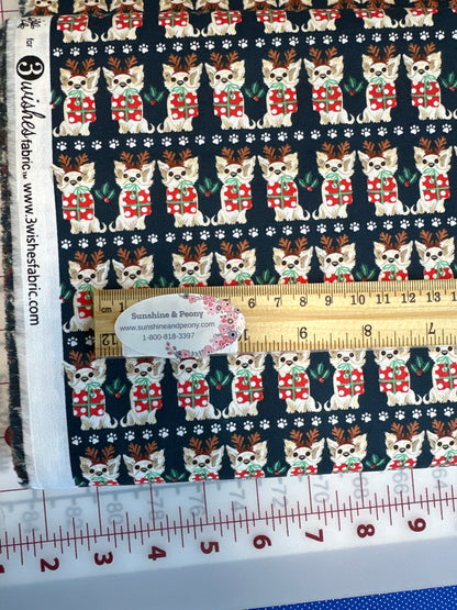 3 Wishes Fabric -  Santa Paws Santa’s Helper - Navy
