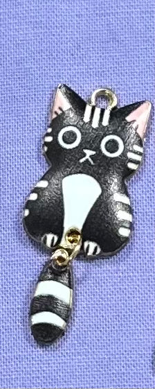 Enamel Cat Charms with Dangling Tails