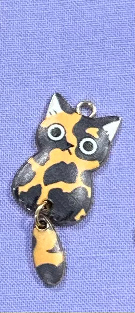 Enamel Cat Charms with Dangling Tails