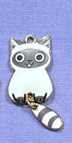 Enamel Cat Charms with Dangling Tails