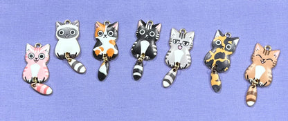 Enamel Cat Charms with Dangling Tails