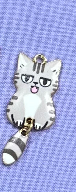 Enamel Cat Charms with Dangling Tails