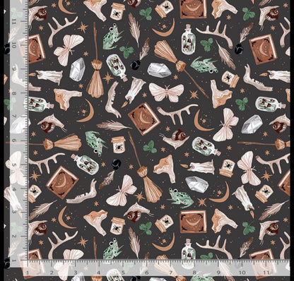 Dear Stella - Goblincore  - Magic Tools  - Carbon by Rae Ritchie - Sold by the half metre