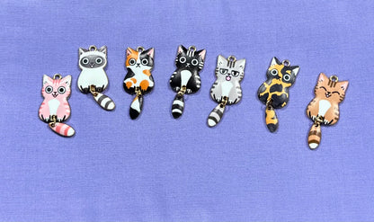 Enamel Cat Charms with Dangling Tails