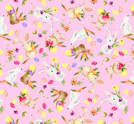 P & B Textiles - Tossed Bunnies - Hoppy Easter - Pink