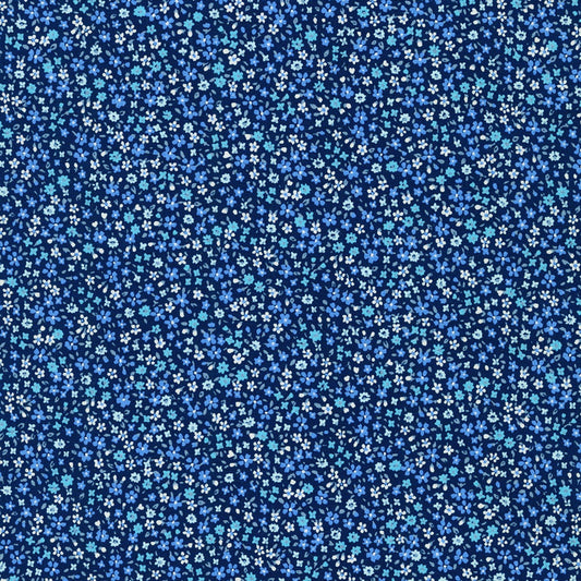 Robert Kaufman Fabrics - Petite Garden Blues by Sevenberry - Mini Flower Blooms - Navy - Priced by the Half Metre