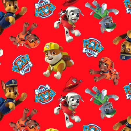 Paw Patrol by David Textiles - Paw Patrol Toss - Red - Priced per half metre