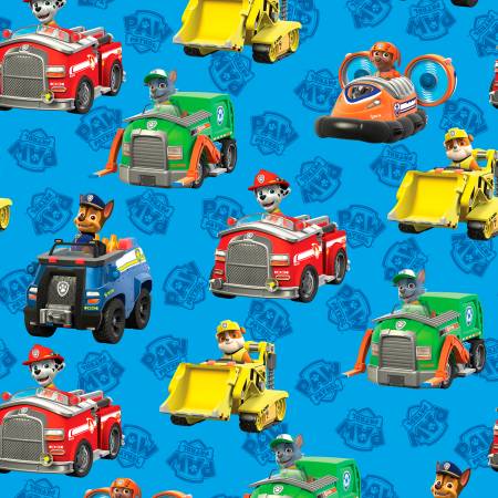 Paw Patrol by David Textiles - Paw Patrol Rescue Car - Blue - Priced per half metre