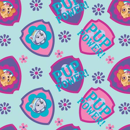 Paw Patrol by David Textiles - Paw Patrol Power Shield - Mint/Multi - Priced per half metre