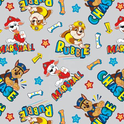 Paw Patrol - Chase, Marshall and Rubble - Grey - Priced per half Metre