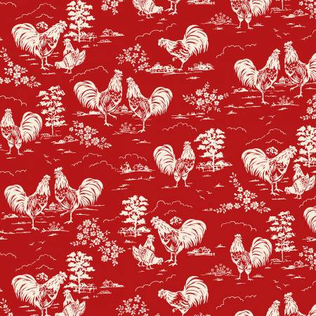 P & B Textiles - Rooster Farmhouse - by Retro Vintage - Red