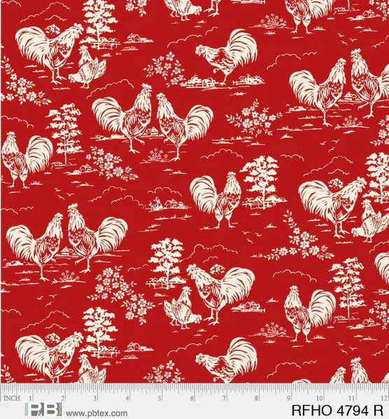 P & B Textiles - Rooster Farmhouse - by Retro Vintage - Red