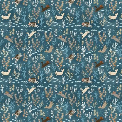 Last 8" x Width of fabric - Dear Stella  -  La Mer Collection - Snorkel Cats - Multi
