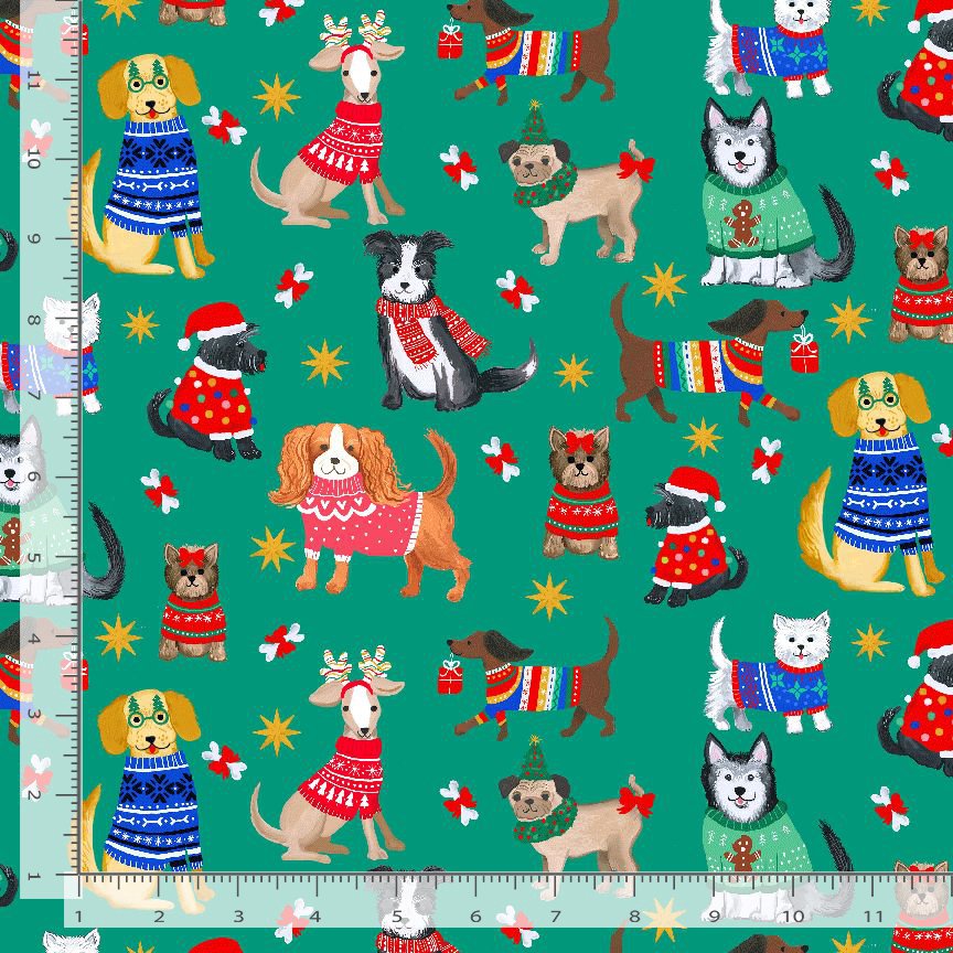 Dear Stella - Santa's little helper - Emerald  - New for 2026 - Sold by the half metre