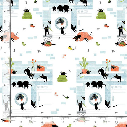 Dear Stella - Rinse Repeat - White - Part of the Cats in the Laundry Collection by Leezaworks for Dear Stella - Priced by the Half Metre
