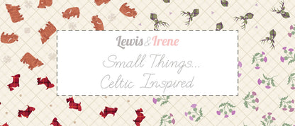 Highland cow on natural celtic check - Part of the Lewis & Irene small things Celtic Collection -  Sold and priced by the Half Metre