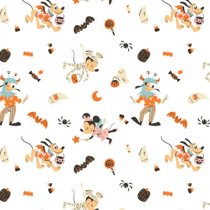 Licensed Disney - Mickey & Friends - Halloween - Costume Fune - White - Priced Per Half Metre