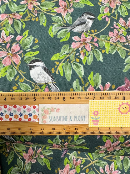 Dear Stella  -  Wildwood - Blue Jays and other birds on Green - Caitlin Collection