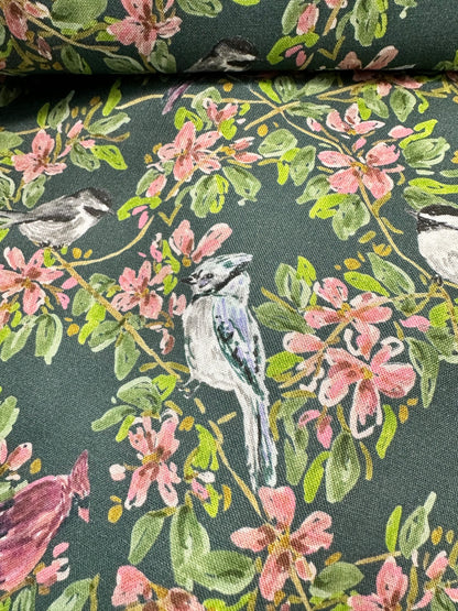 Dear Stella  -  Wildwood - Blue Jays and other birds on Green - Caitlin Collection