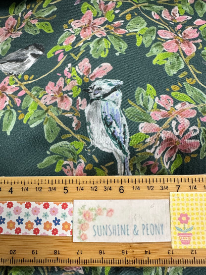 Dear Stella  -  Wildwood - Blue Jays and other birds on Green - Caitlin Collection