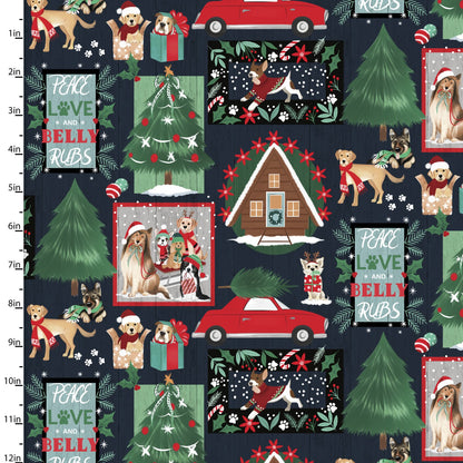 3 Wishes Fabric -  Santa Paws -Peace Love Patch - Navy