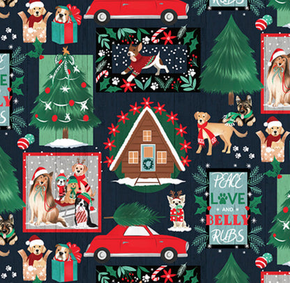 3 Wishes Fabric -  Santa Paws -Peace Love Patch - Navy